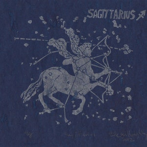 Sagittarius the Archer Constellation Print in Silver on Blue, Constellations of the Zodiac Print Collection