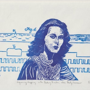 Hedy Lamarr Inventor of Frequency Hopping Spread Spectrum Linocut Portrait, Woman Scientist, Inventor and Hollywood Star Print Portrait image 1