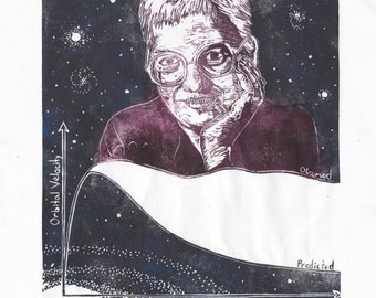 Lino Block Portrait of Astronomer Vera Rubin, Woman in Science, Dark Matter
