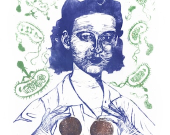 Lino Block Print Microbiology Pioneer Esther Lederberg Woman in STEM