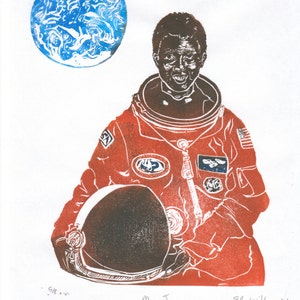 Astronaut Mae Jemison Portrait, Women in STEM, Lino Block Scientist Print, NASA and American Astronaut image 1