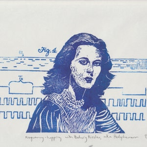 Hedy Lamarr Inventor of Frequency Hopping Spread Spectrum Linocut Portrait, Woman Scientist, Inventor and Hollywood Star Print Portrait image 4