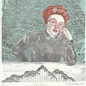 Marie Tharp Linocut Portrait Geologist and Oceanographic Cartographer & Mid Atlantic Ridge Lino Block Print Women in Science