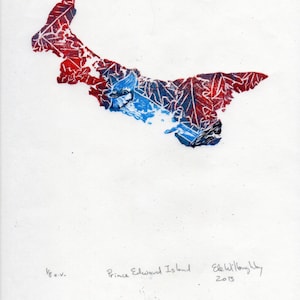 Linogravure de l'Île-du-Prince-Édouard , Le Geai bleu et le Chêne rouge d'Amérique