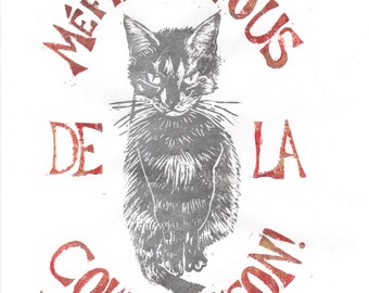 Accept no substitutes for Minouette Linocut on in Red and Silver