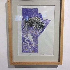 Northwest Territories, gyrfalcon and mountain avens print, Lino Block Print Maps of Canadian Provinces & Territories with Symbols image 9