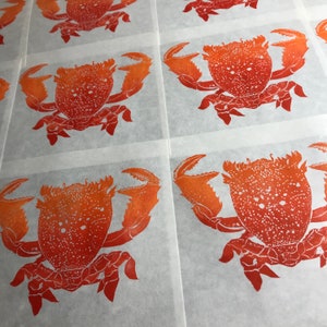 Lino Block Print Red Frog Crab, Ranina ranina, Spanner crab, True crab, Monarch of All Crabs image 7