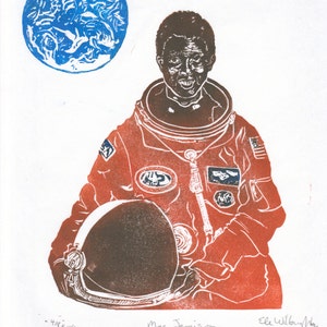 Astronaut Mae Jemison Portrait, Women in STEM, Lino Block Scientist Print, NASA and American Astronaut image 2