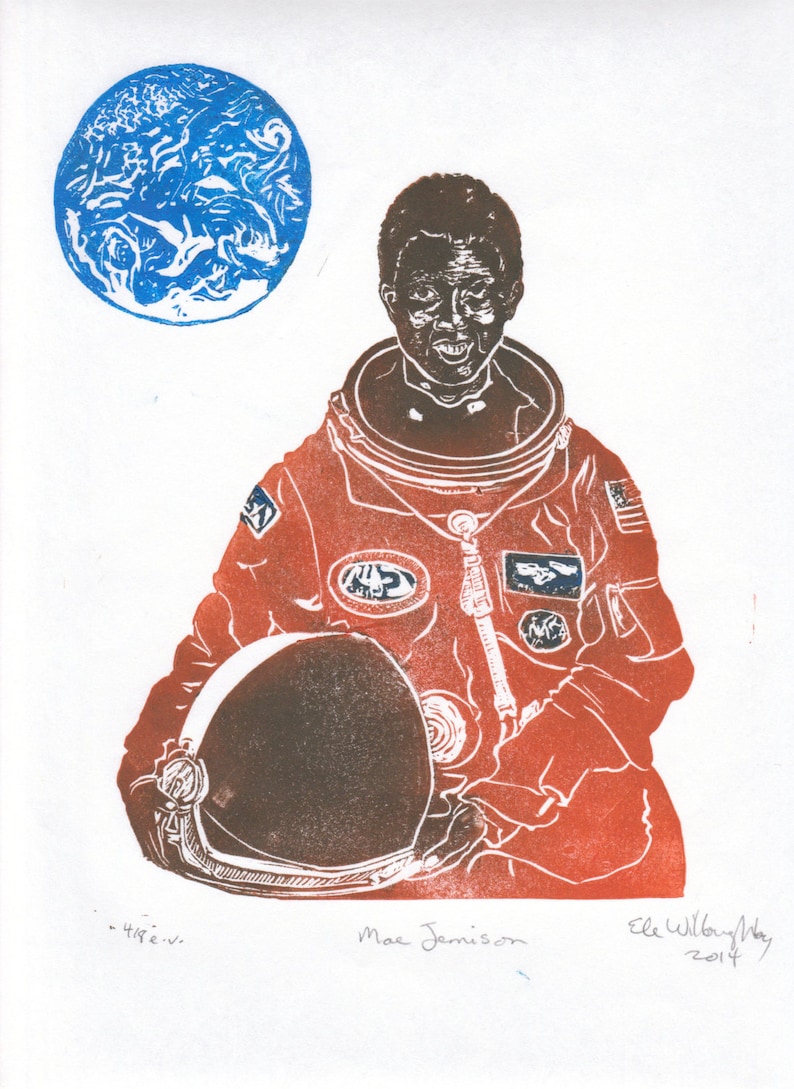 Astronaut Mae Jemison Portrait, Women in STEM, Lino Block Scientist Print, NASA and American Astronaut image 2