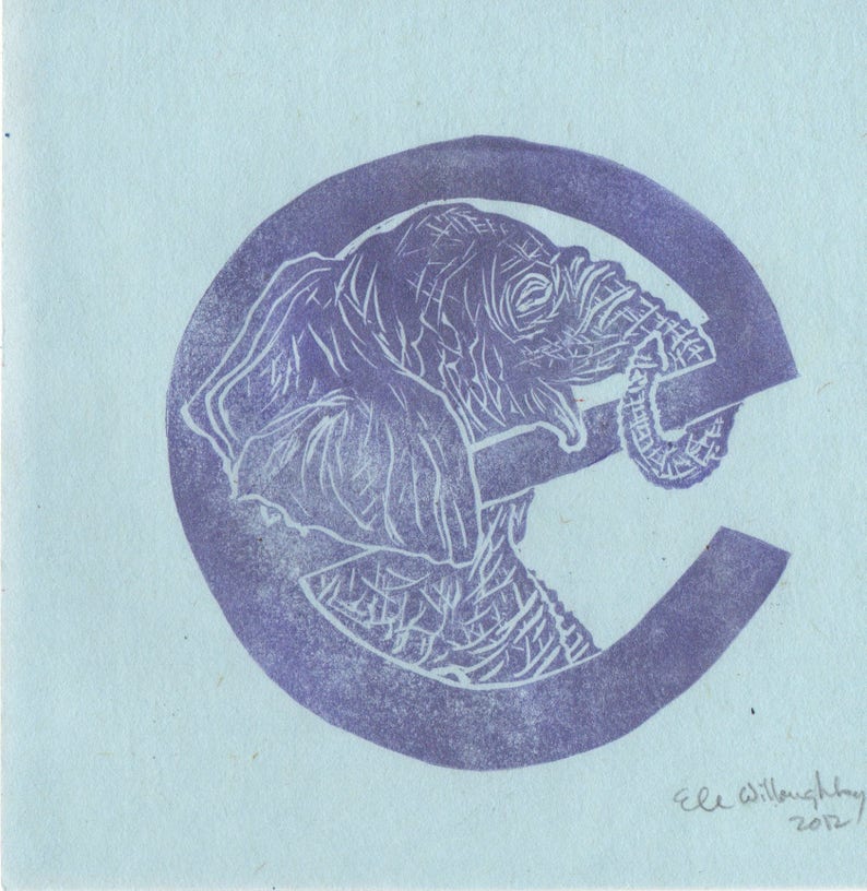 Elephant e Monogram Linocut, Alphabet Typographic Lino Block Print with Animal, E is for Elephant, Nursery Art, Kid's Illustration image 5