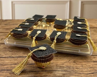 Gastgeschenk Abschlussfeier Doktorhut | Pralinen Geschenk für Abitur, Bachelor, Master, Examen | Tischdeko Schulabschluss | Aufmerksamkeit
