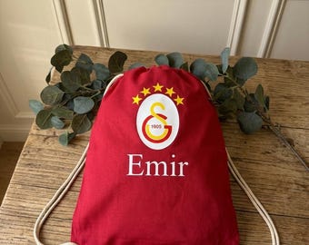 Galatasaray Gym Bag – 100% Cotton, Personalized with Name | Kids, Daycare & School | 12 L, Drawstring | Fan Gift