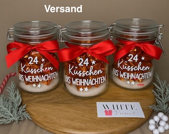 24 Kisses Until Christmas – The Perfect Gift in a Jar | Santa Claus | Storage Jar | Saying |