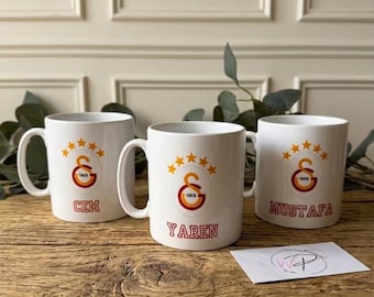Personalized Galatasaray coffee mug with name | Stylish fan mug | Gift idea for football lovers | Istanbul | Sari Kirmizi