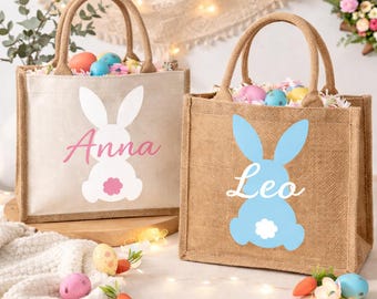 Personalized Easter bag, jute Easter bag, custom Easter bunny bag with name, children's egg hunt bags, Easter nest