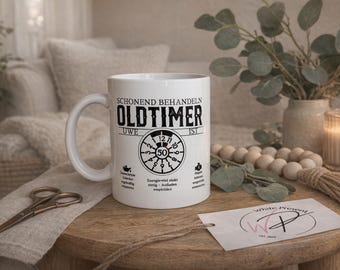 Gift for classic car enthusiasts – Personalized mug with name & age, in gift packaging or without | Retirement | Birthday | Father's Day |