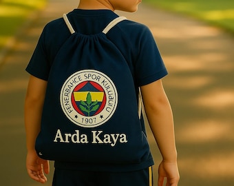 Fenerbahce Gym Bag – 100% Cotton, Personalized with Name | Kids, Daycare & School | 12 L, Drawstring | Fan Gift