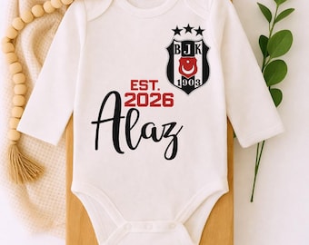 Personalized Baby Bodysuit Football | Baby Gift | Choice of Club & Name | Besiktas | Baby