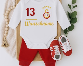 Personalisierter Galatasaray Baby Body – Langarm – Geschenk für kleine Fans | Türkiye