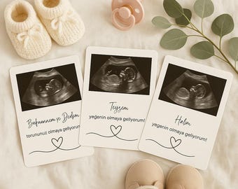 Ultraschallkarte – Geschenk zur Schwangerschaftsverkündung | Baba, Dede, Teyze, Dayi, Amca, Hala, Tante, Oma, Opa, Papa | Schwangerschaft