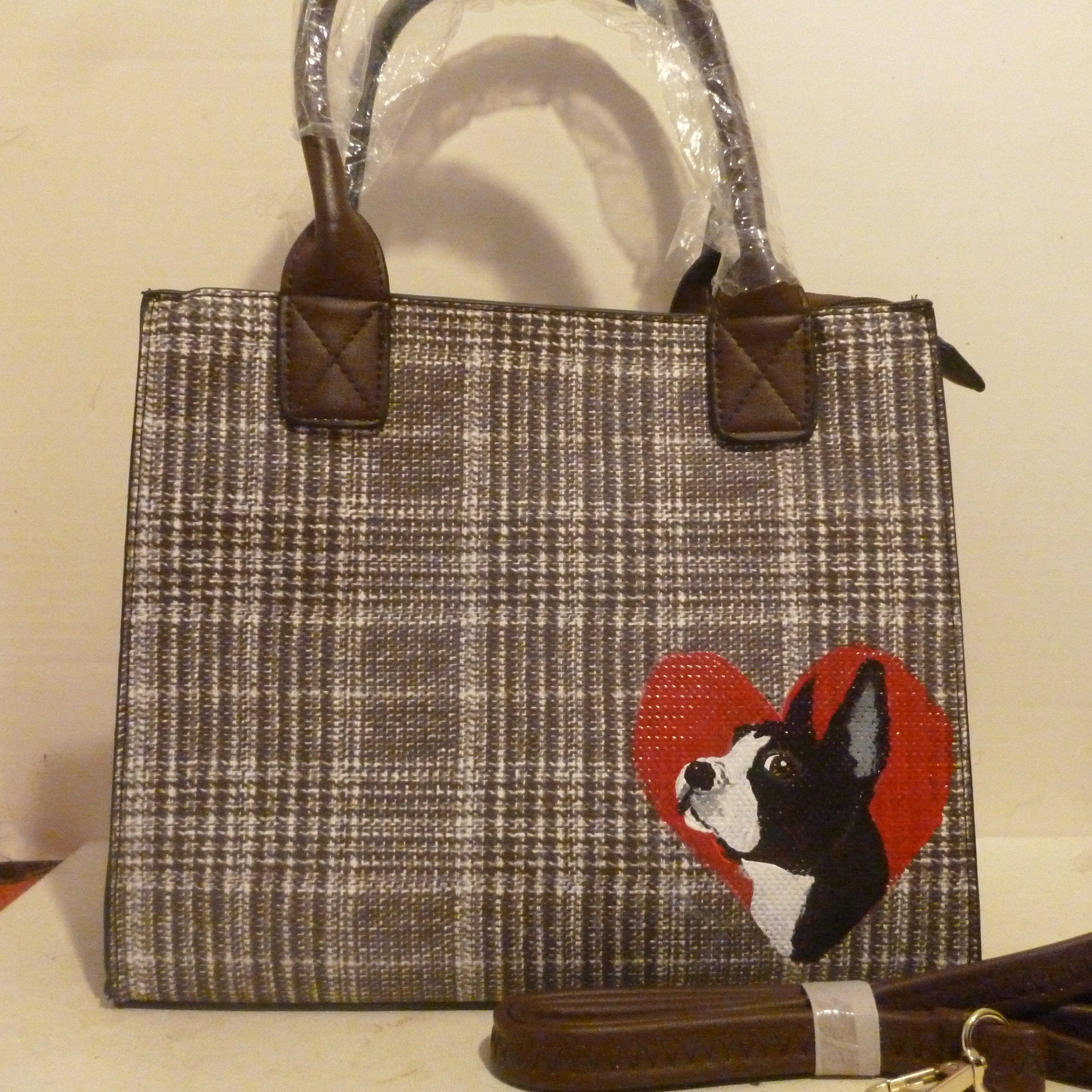 Boston Terrier Dog Purse Pocketbook Bag Hand Painted by Mary Wilson Etsy