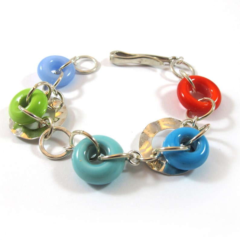 Lampwork circles bracelet sterling silver SRA Lampwork Bracelet