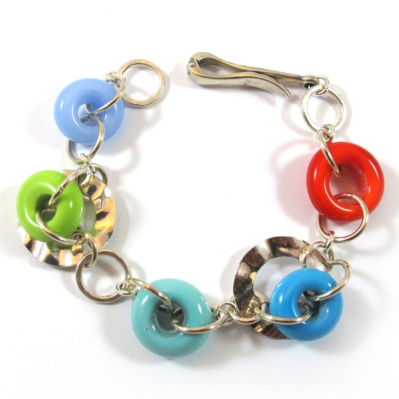 Lampwork circles bracelet sterling silver SRA Lampwork Bracelet