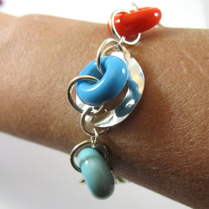 Lampwork circles bracelet sterling silver SRA Lampwork Bracelet