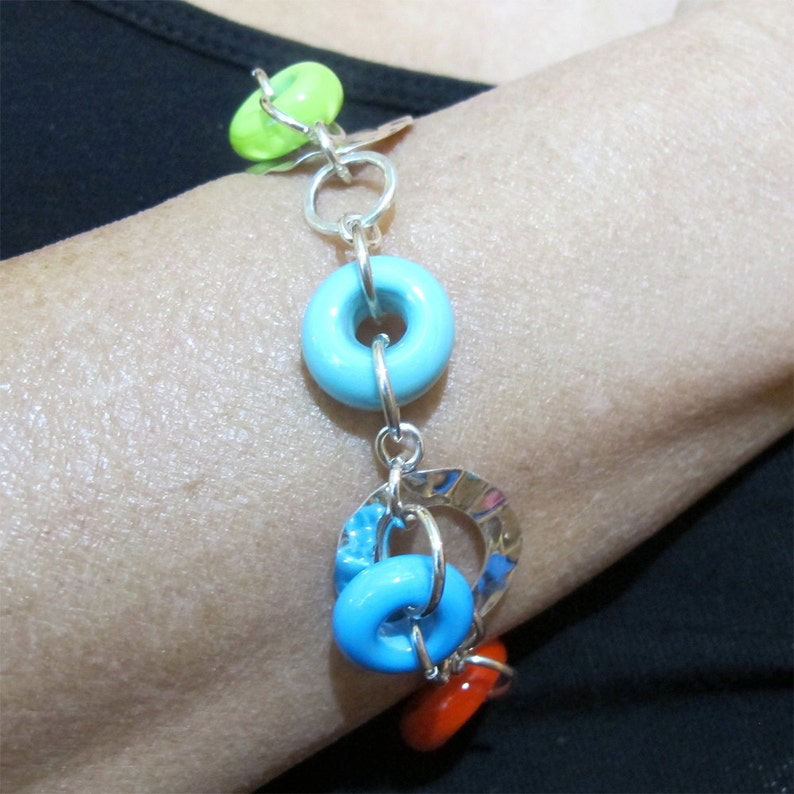Lampwork circles bracelet sterling silver SRA Lampwork Bracelet