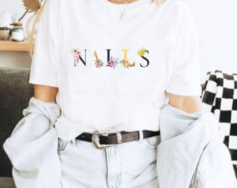 Blumen Nägel T-Shirt, Maniküre Tee, Nagel Tech Geschenk