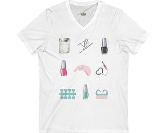 Nail Salon Tools V-Neck T-Shirt, Manicure Pedicure Design