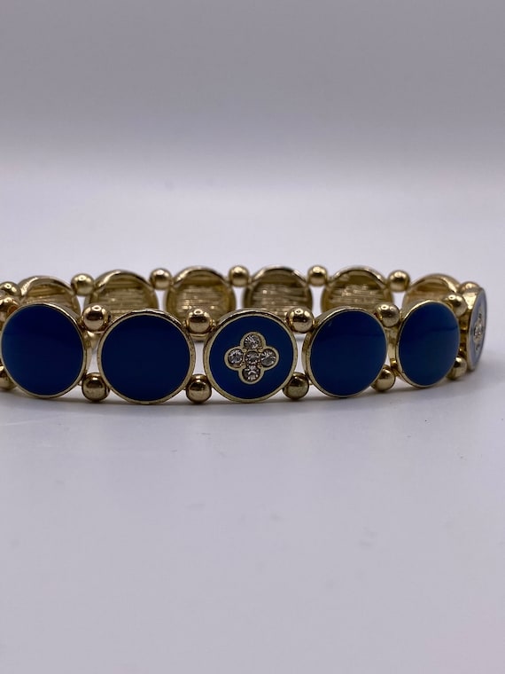 Strech Blue Enamel Gold Tone Bracelet with Crystal