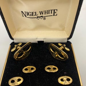 Mardi Gras Mask Yellow Gold Plated Studs and Cufflinks Set