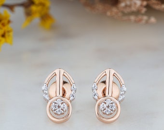 Aretes de diamantes en forma de herradura en oro de 18 k y 14 k: estilo colgante único para ella