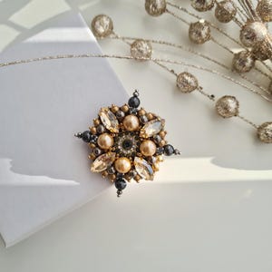 Brooch made of crystals and pearls. Handmade. Brooch for a jacket, shirt, coat. Brooch as a gift for a woman. Stylish brooch.