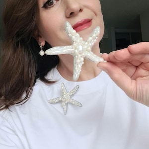 Pearl Starfish Brooches. Handmade. Marine style jewelry. Gift for loved ones.Summer decoration made of natural pearls.