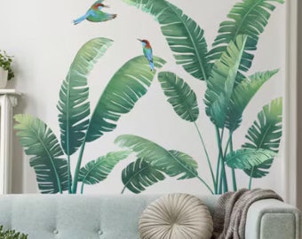 Grote tropische bladplant muurstickers, gemakkelijk te gebruiken verwijderbare jungle bladverval/vinyl, plant natuur muur kunst woonkamer slaapkamer, groen bos