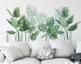 Tropische groene bladbladeren muursticker, verwijderbare muurschildering natuur, kinderkamer woonkamer boomgroen, eenvoudig aan te brengen jungle