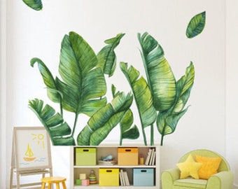 Sticker mural amovible grande feuille de bananier, plante tropicale, décoration murale facile à utiliser, nature, salon