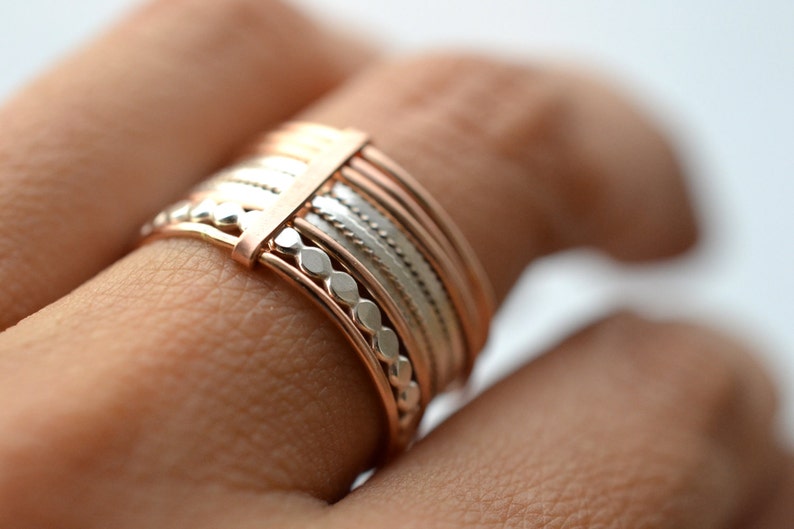 GF Grape X 14k Rose Gold Filled and silver rings semainier Stacking gold band
