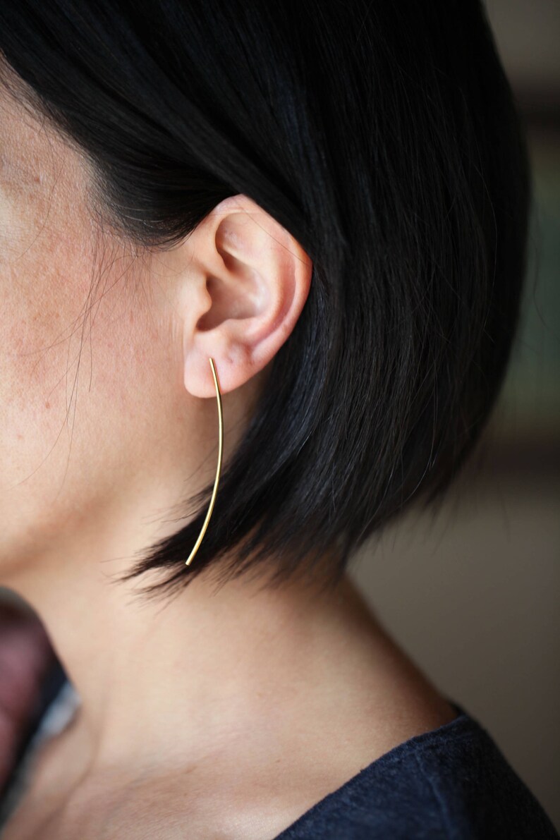 Gold Earrings. Vermeil Long Bars. Gold 22k Over Silver Etsy