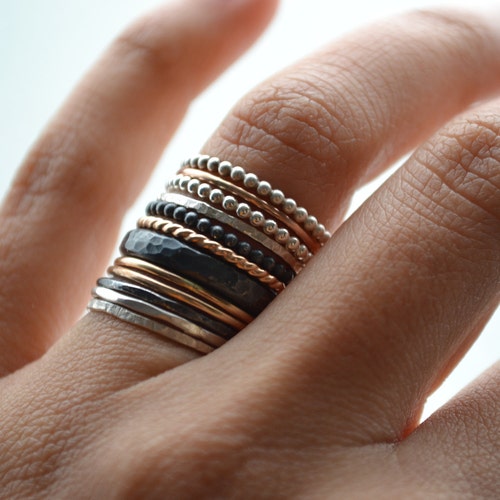 12 stacking rings, 14k gold filled and silver bands,stackable rings