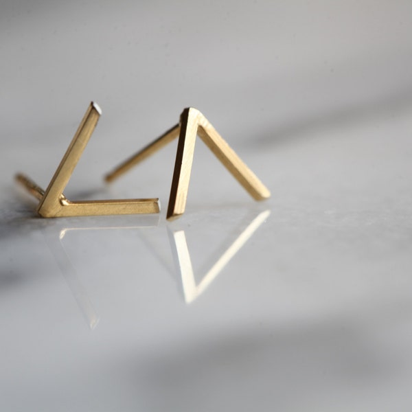 Silver or gold geometric V shaped earrings made of 22k gold over silver "Mountain studs"