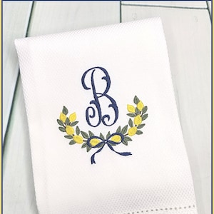 Monogrammed Hand Towel / Lemon Monogram Towel / Tea Towel / Housewarming GIft / Wedding Gift / Spring Decoration