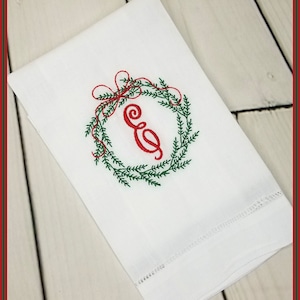 Monogrammed Cotton Hand Towel / Kitchen Towel / Wedding Gift / Christmas / Christmas Wreath