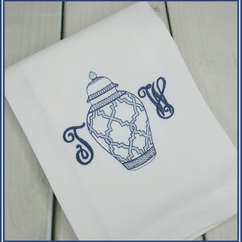 Chinoiserie Ginger Jar Monogrammed Hand Towel / Kitchen Towel Etsy