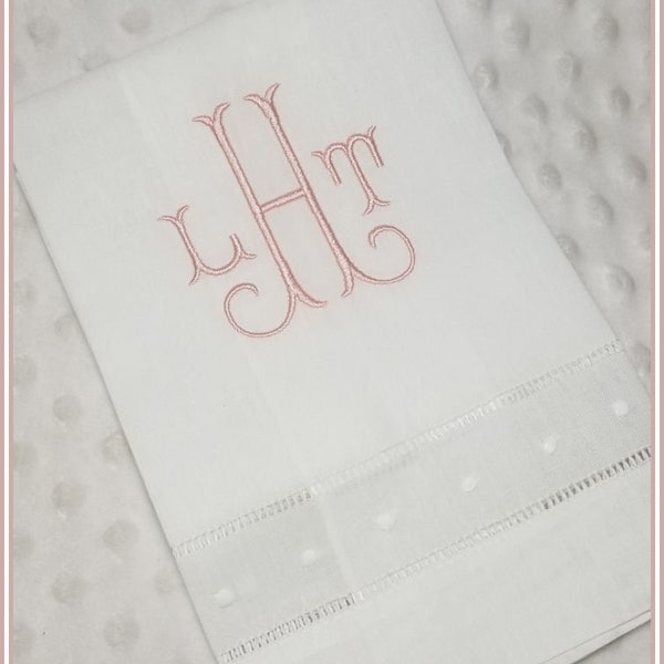 Monogrammed Linen Polka Dot Hand Towel / Kitchen Towel / Wedding Gift