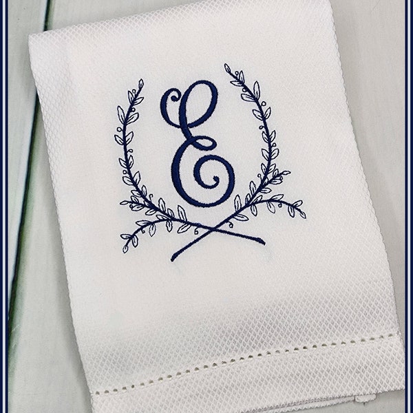 Monogrammed Hand Towel / Kitchen Towel / Wedding Gift / Hostess Gift / Housewarming / Laurel Monogram