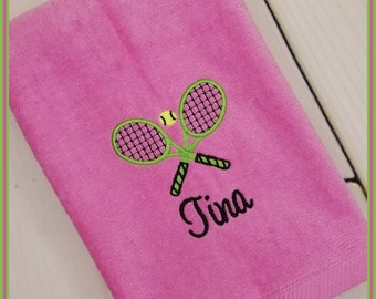 Tennis Towel - Team Tennis - Embroidered Sweat Towel with Double Rackets Personalized - Tennis Gift - Team Tennis Gift