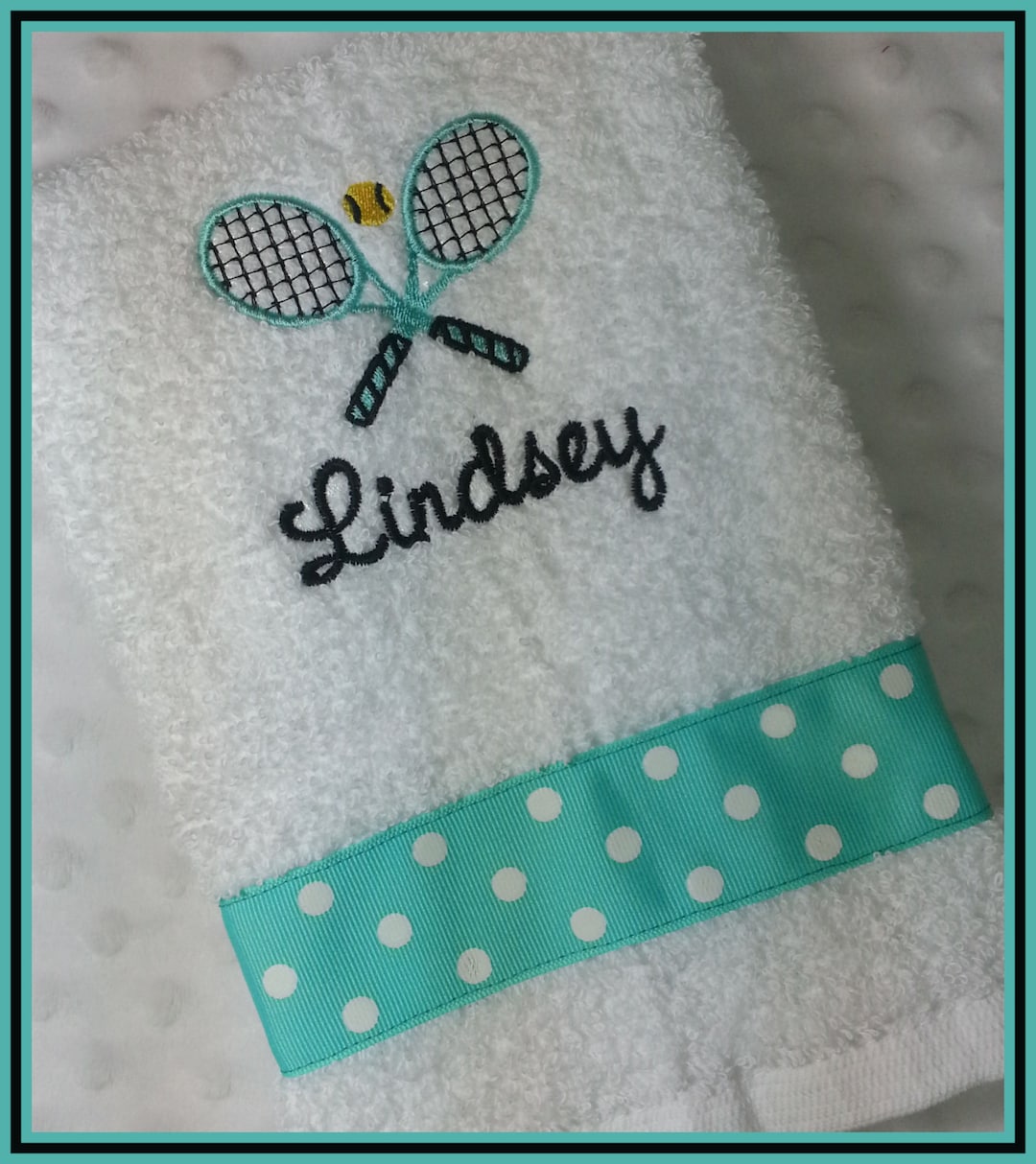 Tennis Towel With Crossed Rackets Light Teal With Name Etsy
